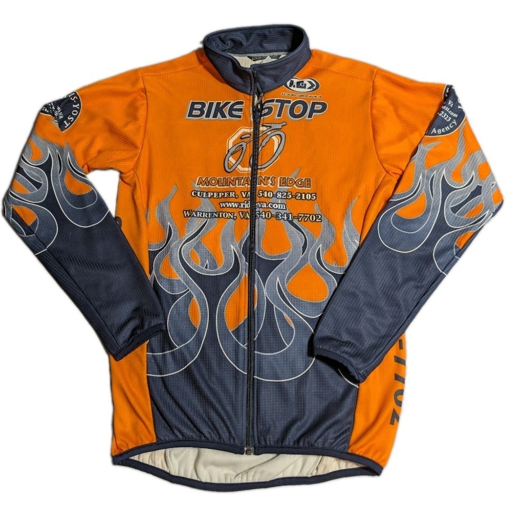 Louis Garneau Thermal Cycling Jersey Mens M Orange Flame Full Zip USA Made